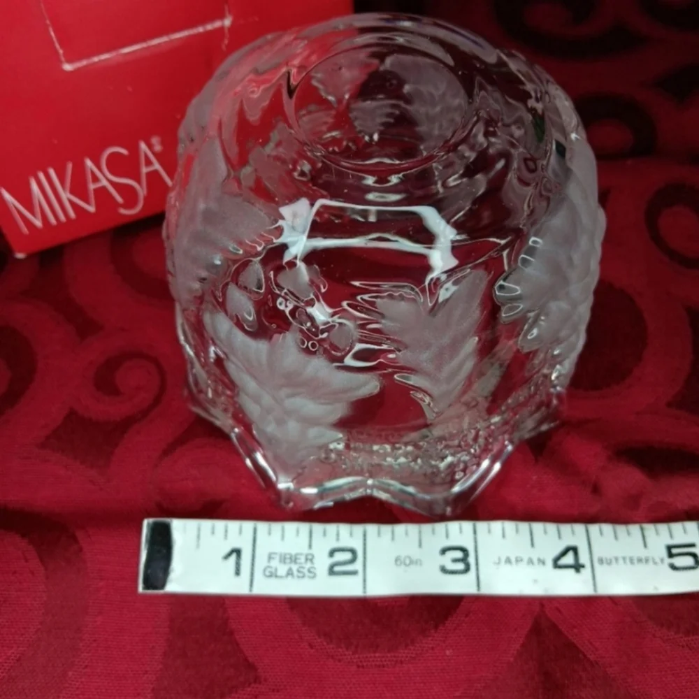 Mikasa Vintage Clear Glass Candle Holder | EUC | Frosted Christmas Trees